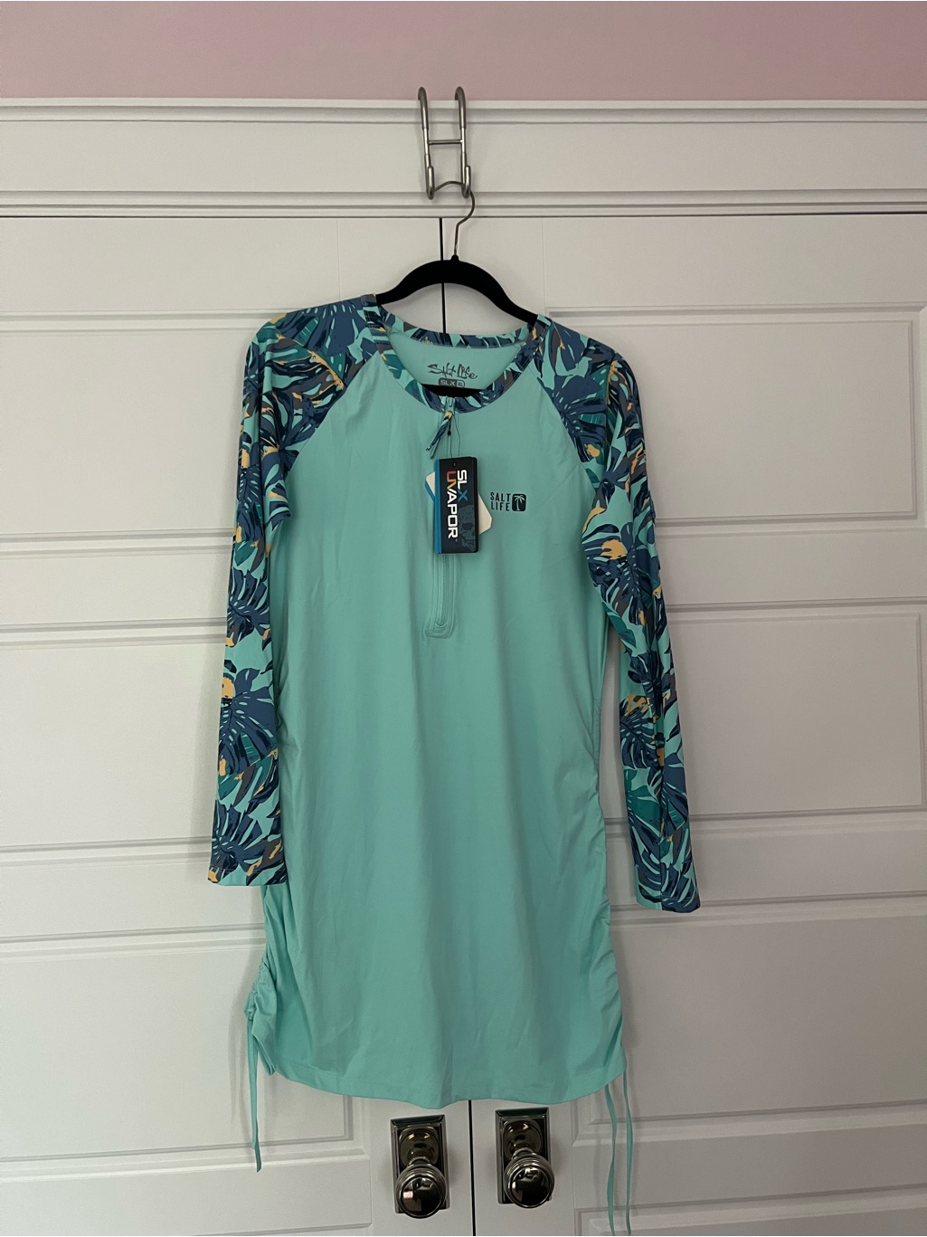 Salt Life Mint Green Cover Up With Tropical Print Sleeves